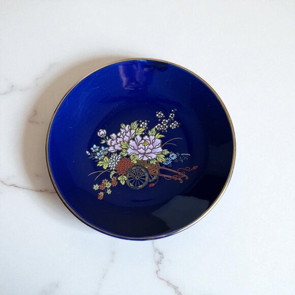Kutani Other - Vintage Kutani Japan Cobalt Blue Decorative Plate – Floral Cart Gold Trim